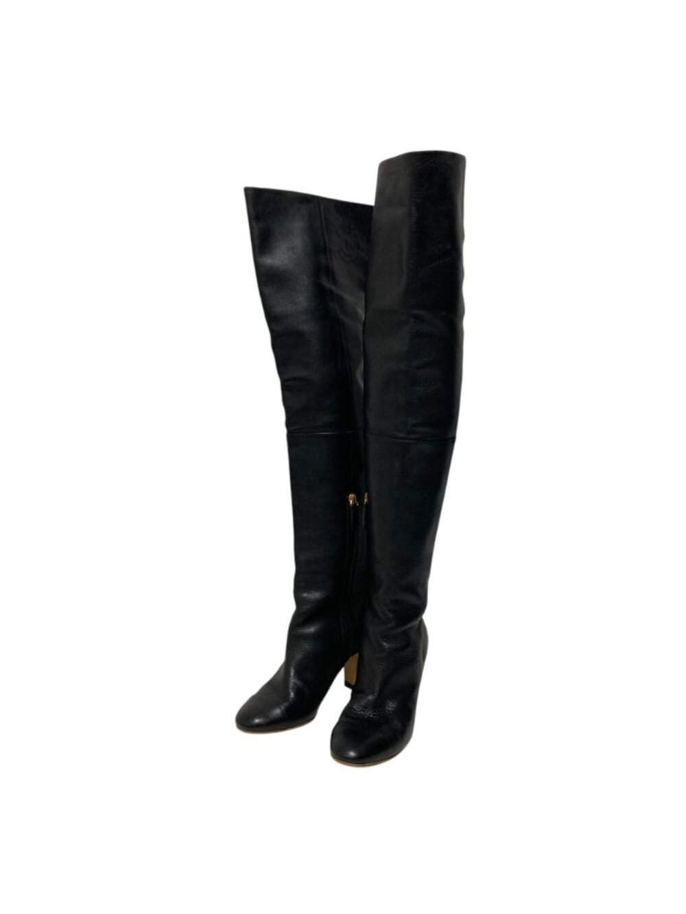 Chanel CC Logo Leather Knee High Boots Long Black Fall Winter